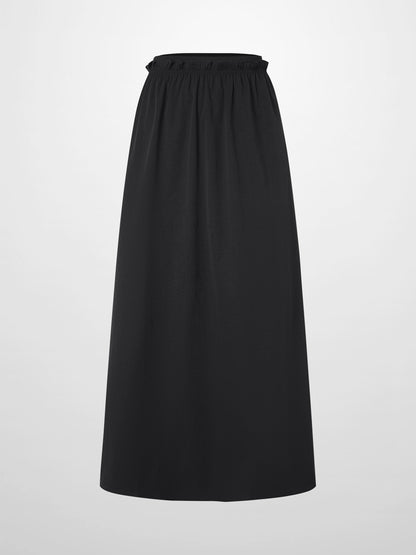 Elastic Waist Ruffle Skirt-Black