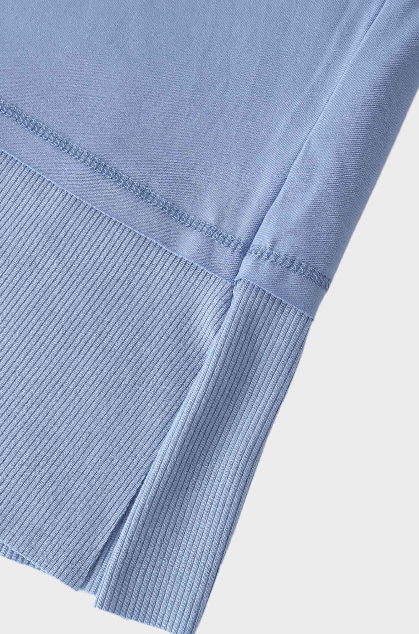 RIBBED BOTTOM T-SHIRT-LIGHT BLUE