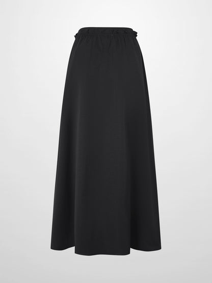 Elastic Waist Ruffle Skirt-Black