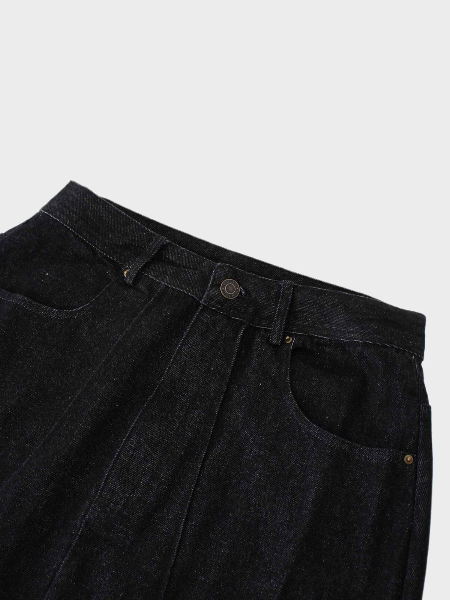 Denim Seamed Skirt-Deep Black