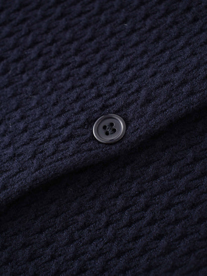 Textured Crew Cardigan-Navy