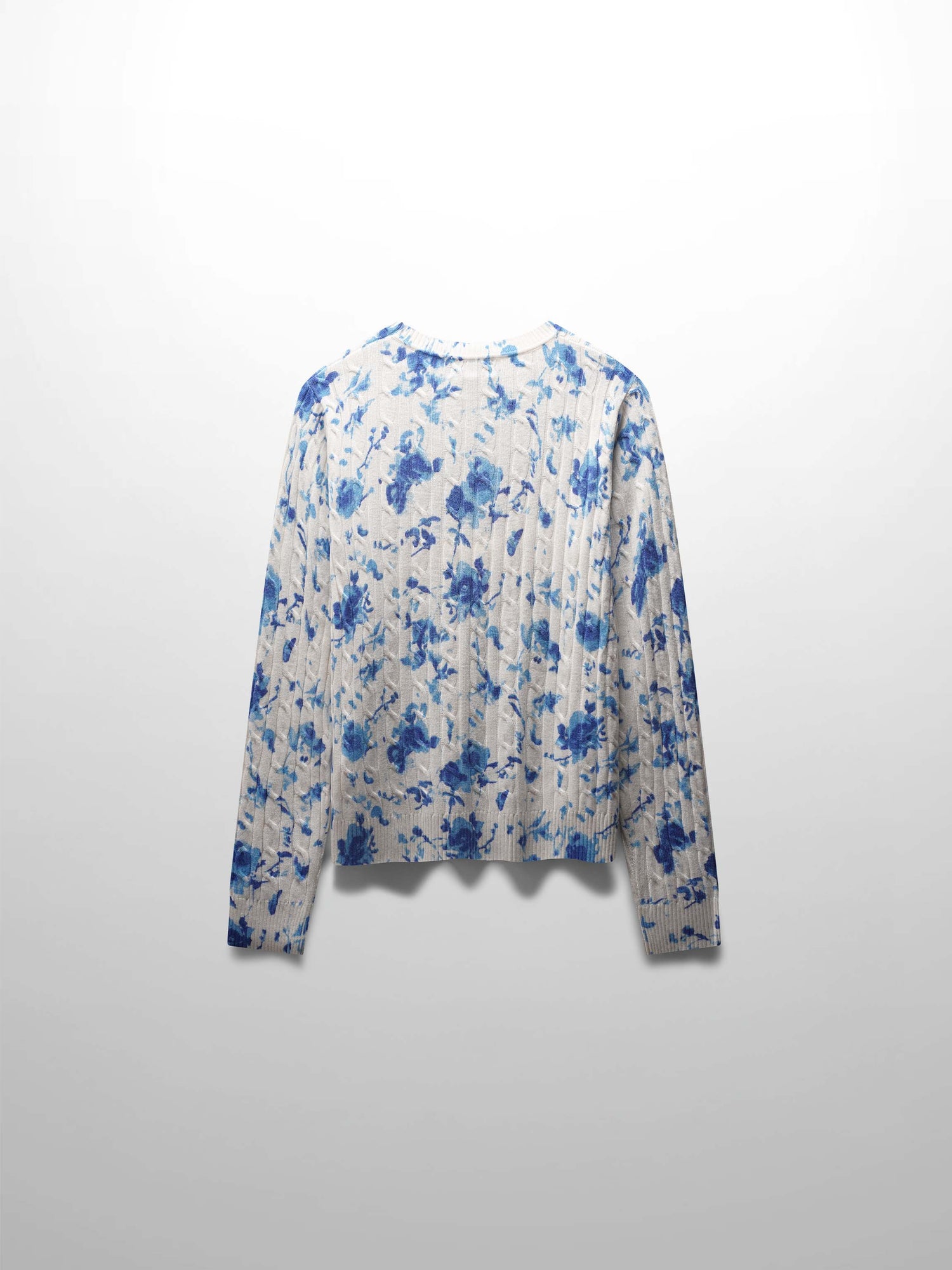 Printed Cable Knit Sweater-Blue Floral