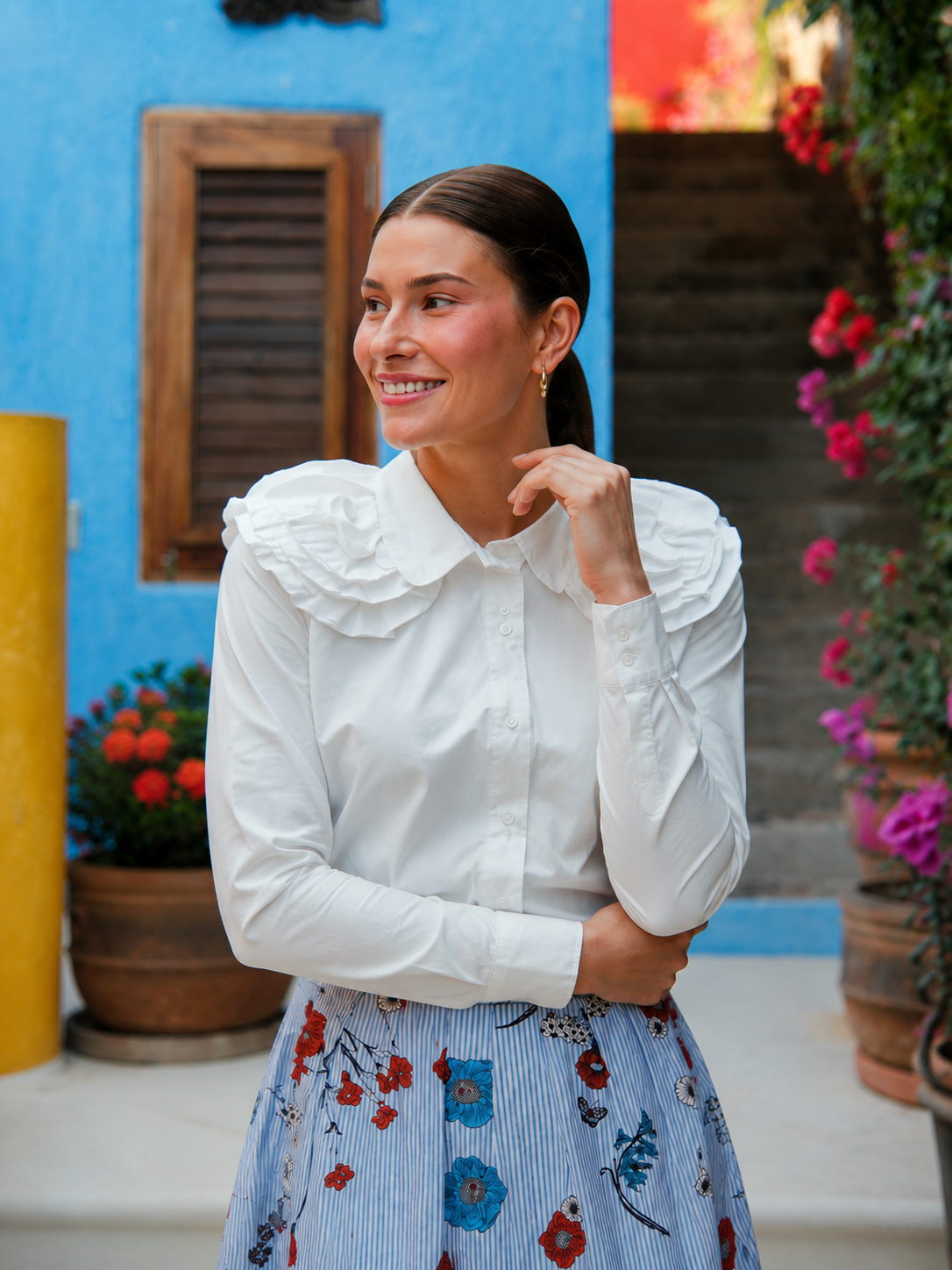 Flower Detail Cotton Blouse-White