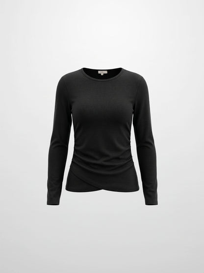 Bottom Crossover Knit Top -Black