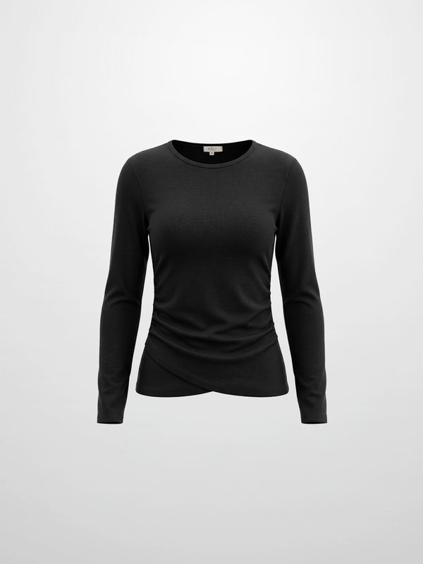 Bottom Crossover Knit Top -Black