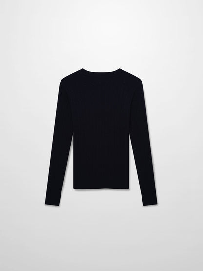 Crew Neck Cable Sweater-Navy