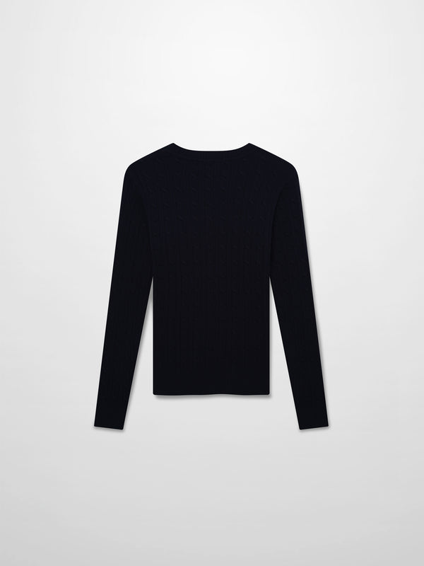 Crew Neck Cable Sweater-Navy