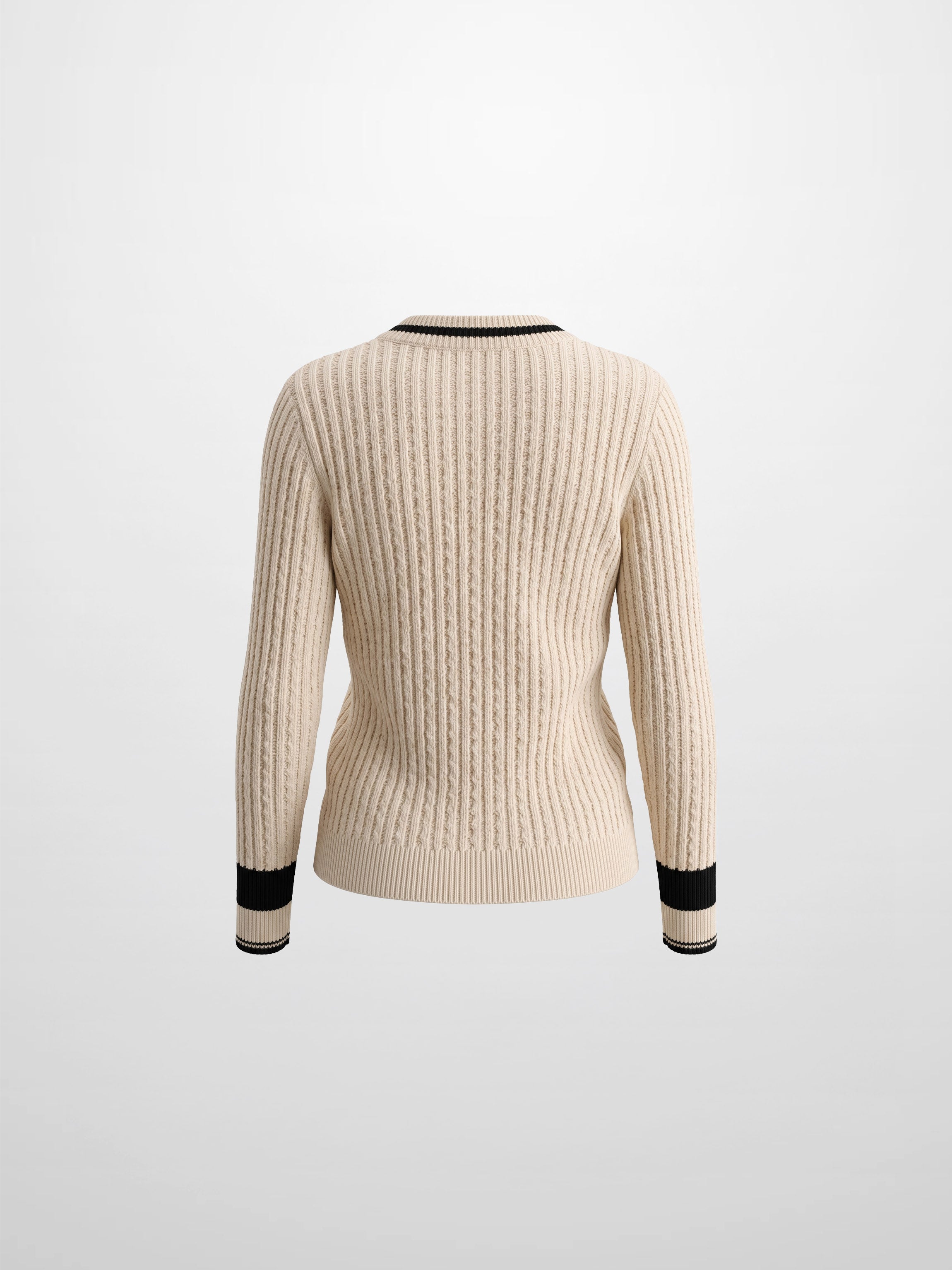 High V Waffle Sweater - Cream/Black