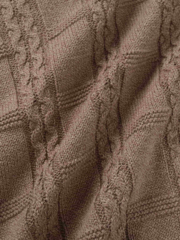 Cable Design Cardigan-Heathered Camel