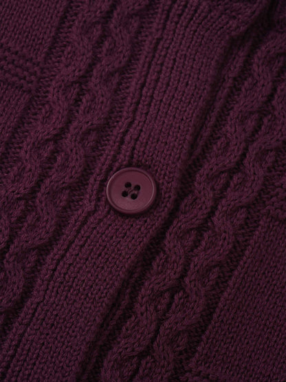 Cable Design Cardigan-Burgundy