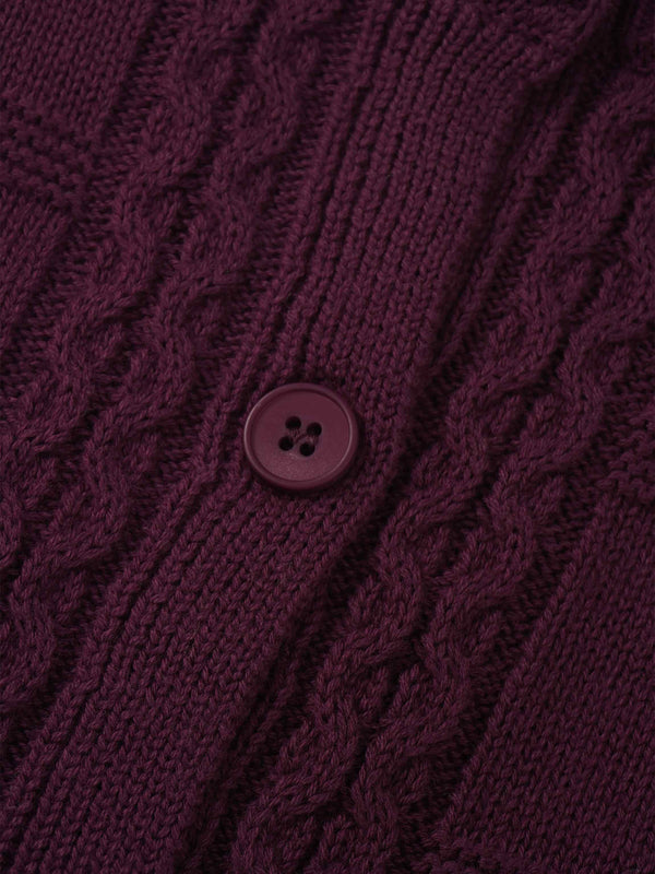 Cable Design Cardigan-Burgundy