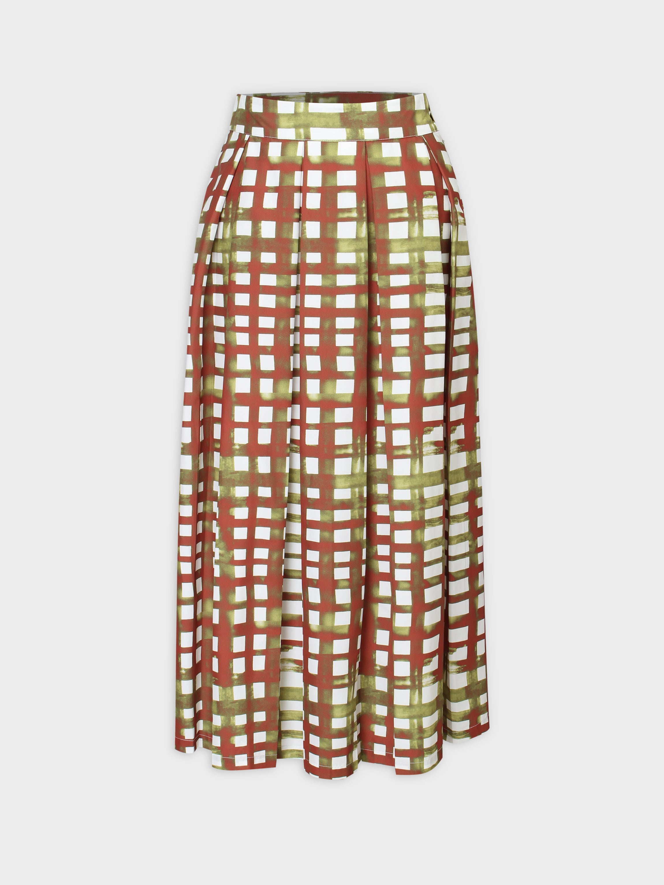 Box Pleat Skirt-Ombre Plaid