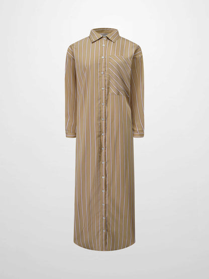 Oversized Shirtdress-Camel/White