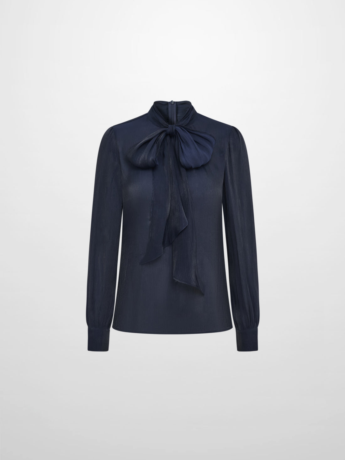 Textured Shimmer Center Bow Blouse - Navy