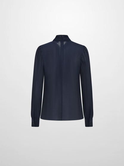 Textured Shimmer Center Bow Blouse - Navy