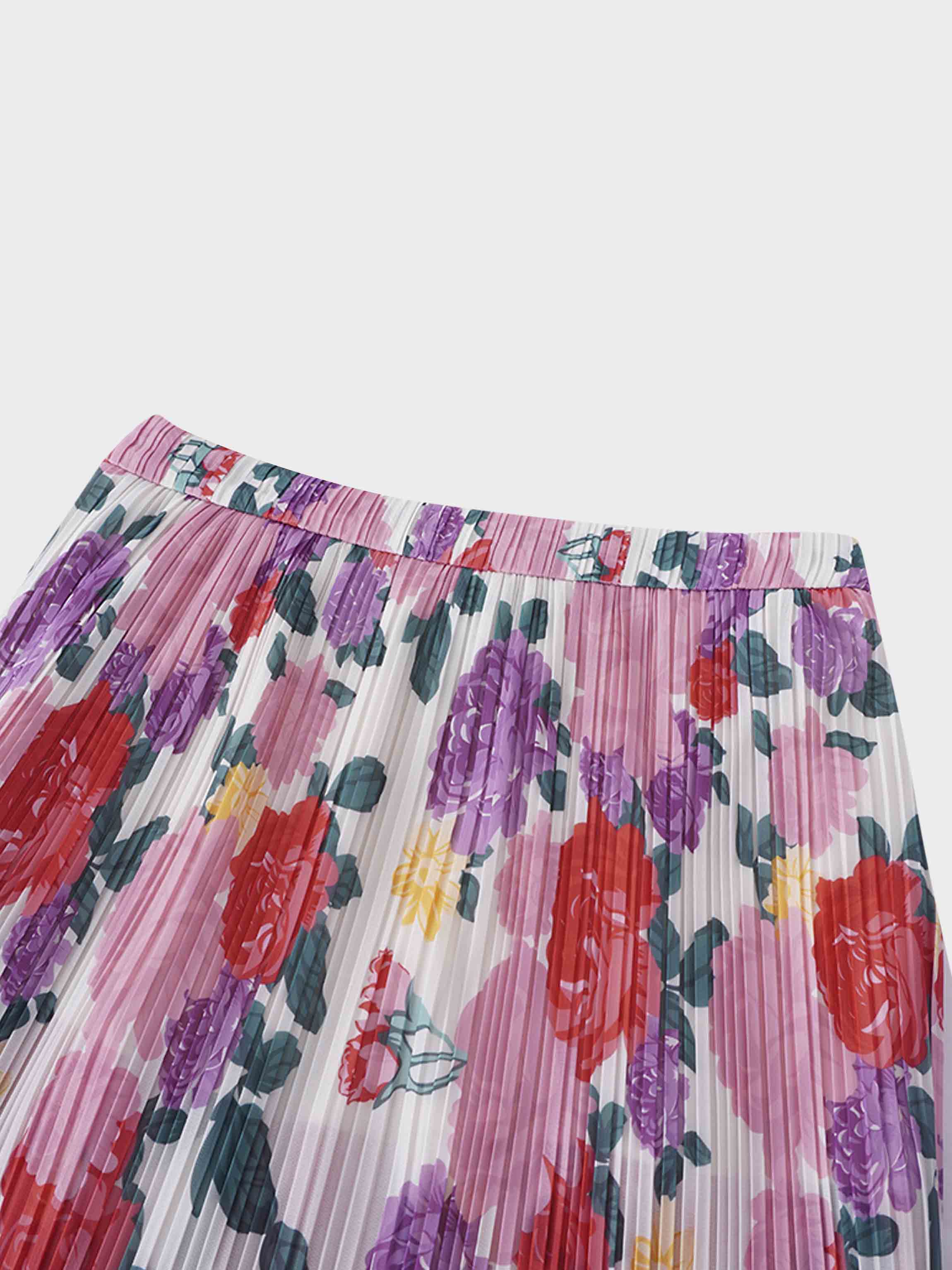 Layered Pintuck Pleated Skirt-Pink Floral