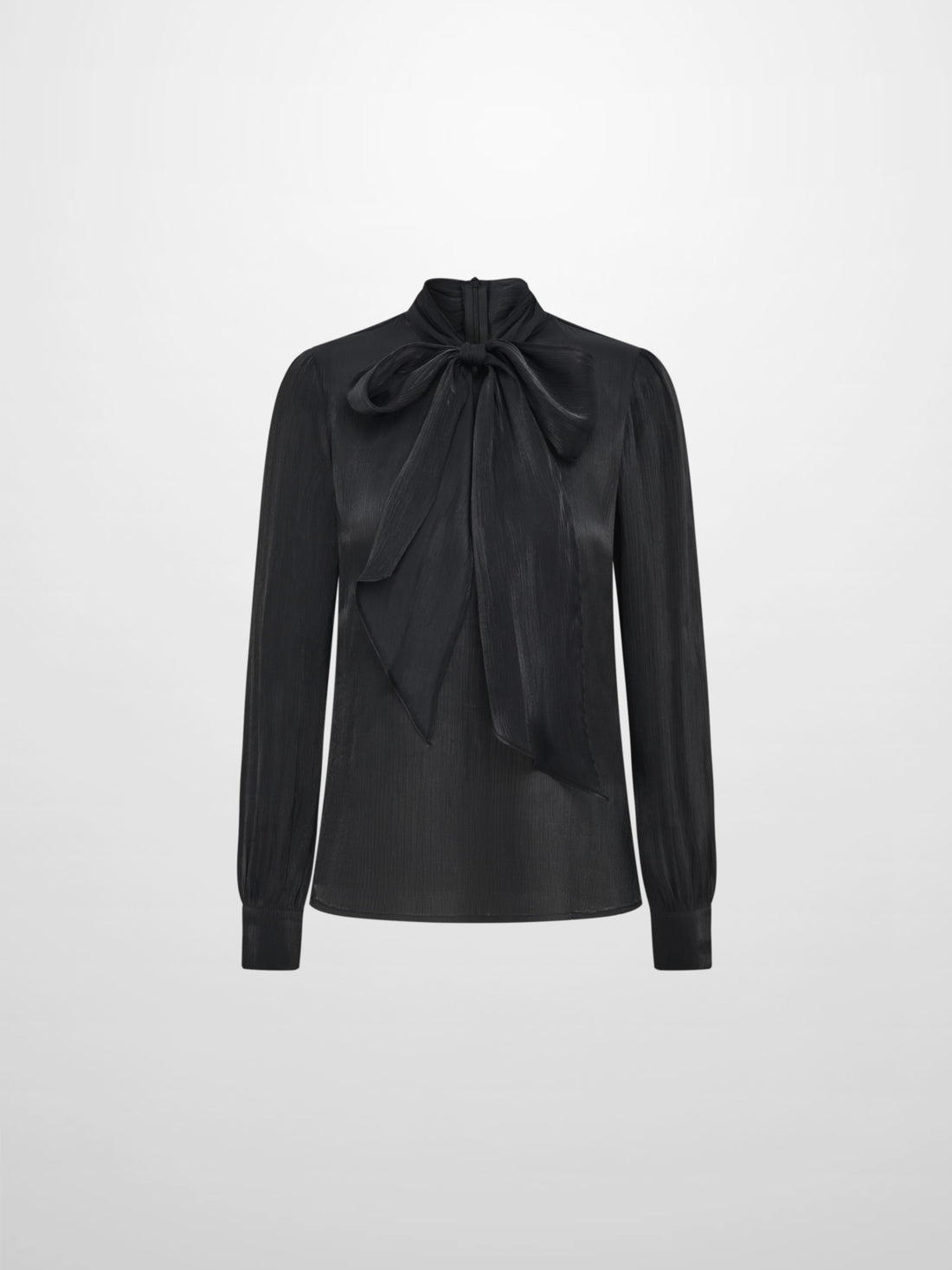 Textured Shimmer Center Bow Blouse - Black