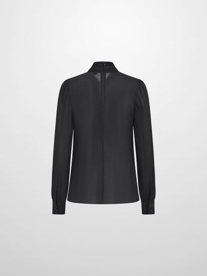 Textured Shimmer Center Bow Blouse - Black