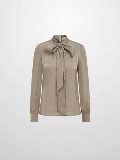 Textured Shimmer Center Bow Blouse - Grey