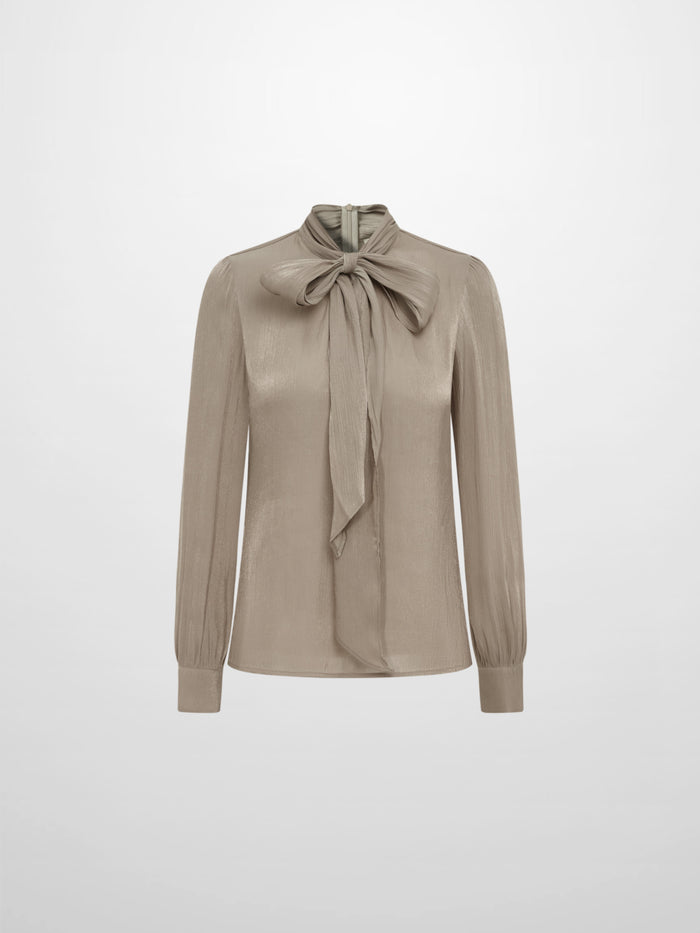 Textured Shimmer Center Bow Blouse - Grey