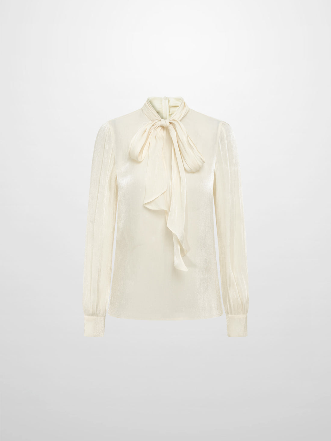 Textured Shimmer Center Bow Blouse - Cream