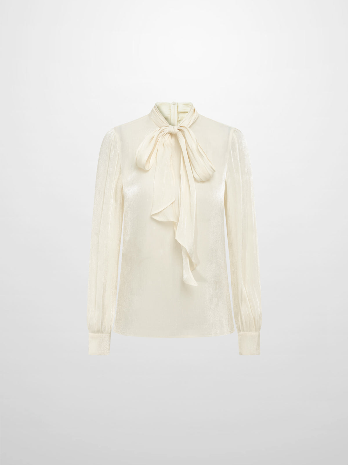 Textured Shimmer Center Bow Blouse - Cream