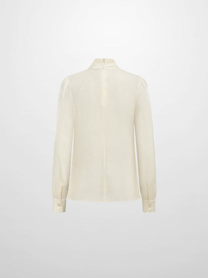 Textured Shimmer Center Bow Blouse - Cream