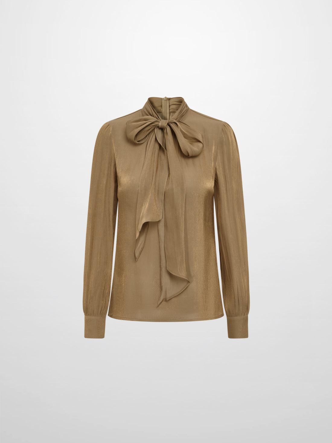 Textured Shimmer Center Bow Blouse - Bronze