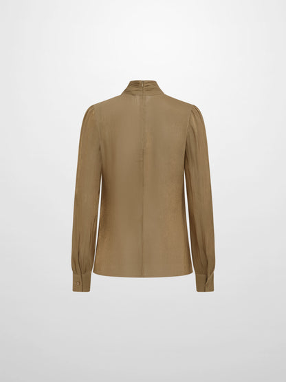Textured Shimmer Center Bow Blouse - Bronze
