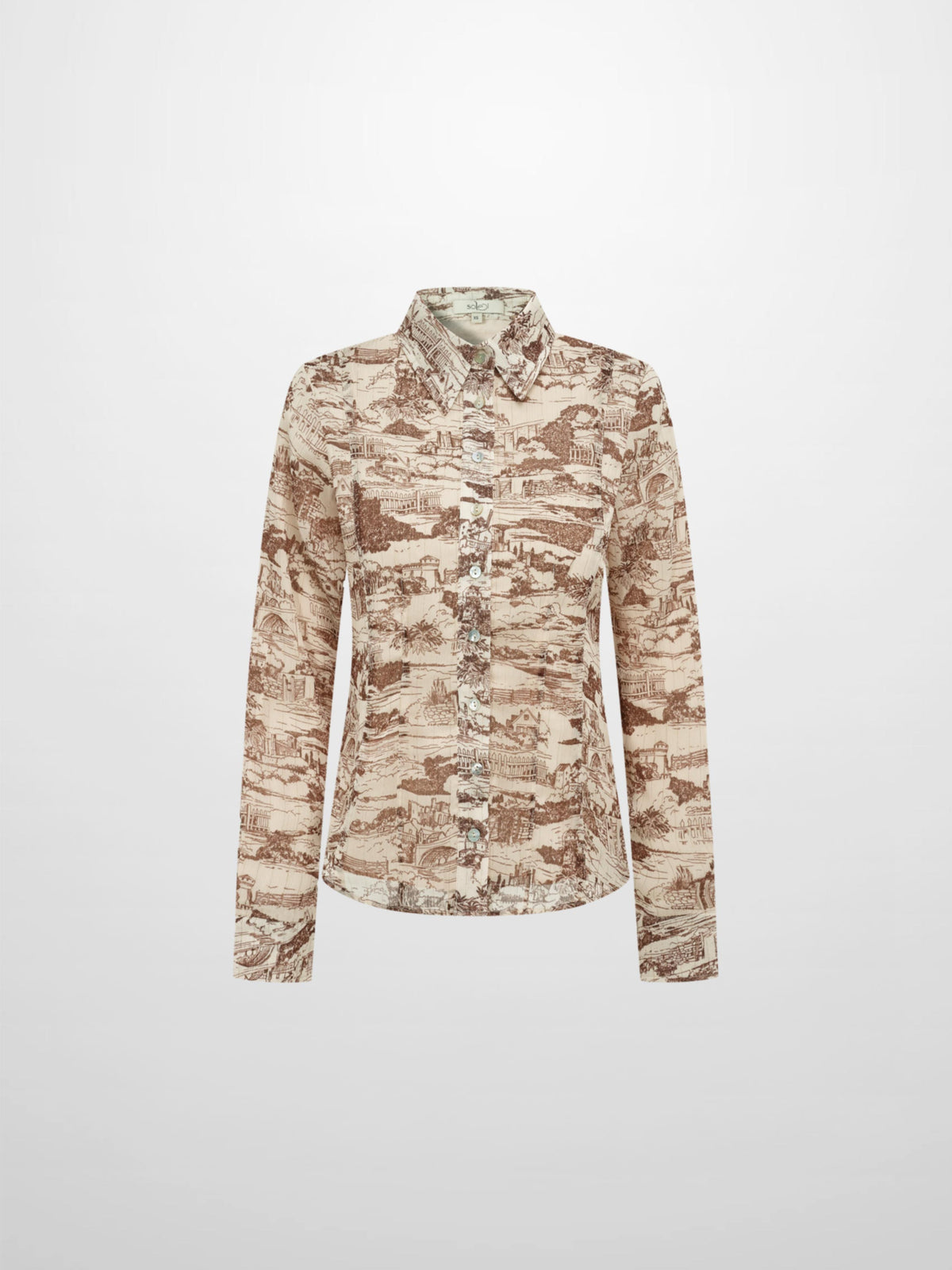 Thin Printed Button Down Blouse - Brown Toille