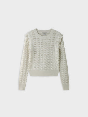 Pointelle Lace Trim Sweater-Cream/Gold