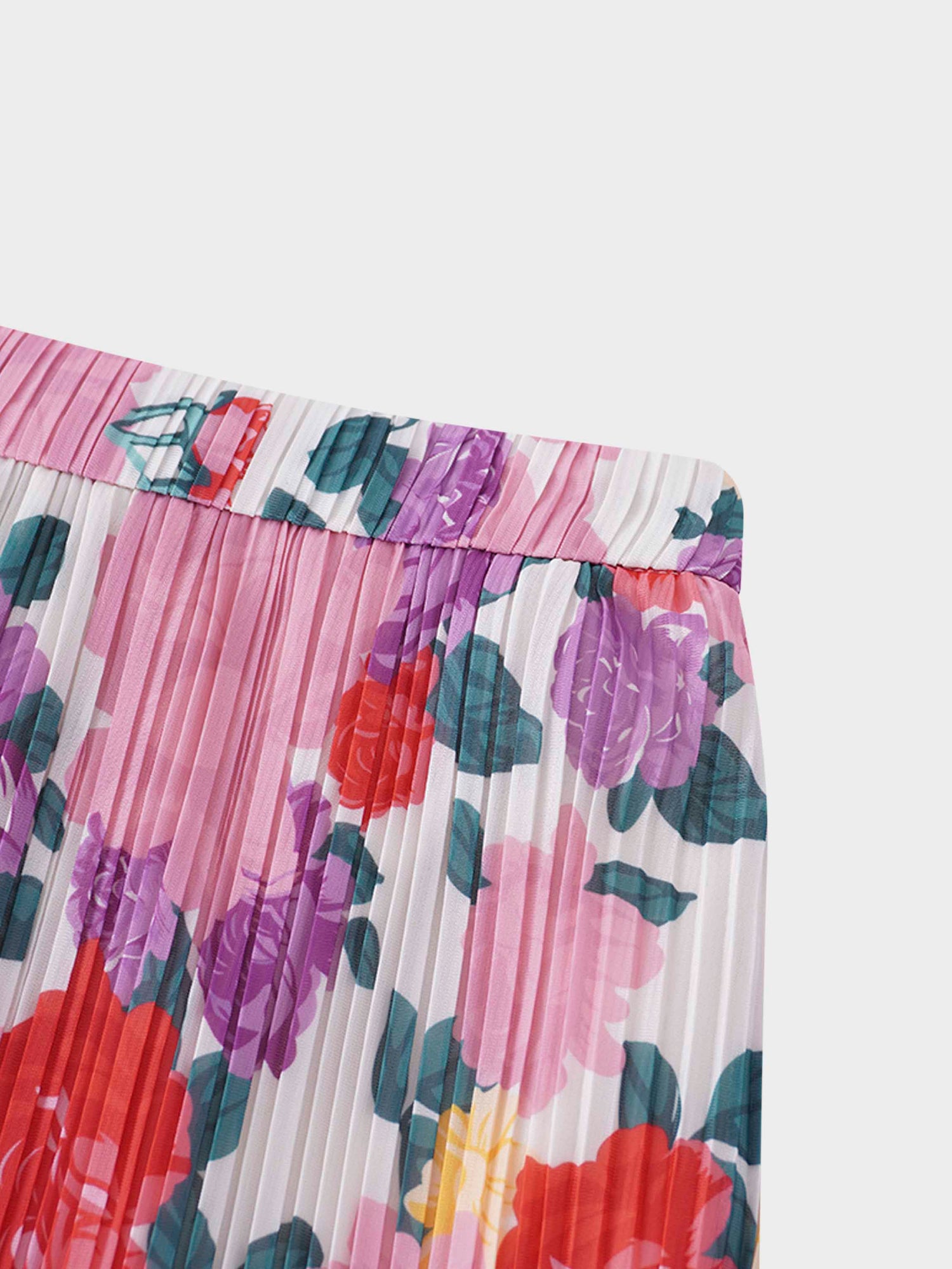 Layered Pintuck Pleated Skirt-Pink Floral