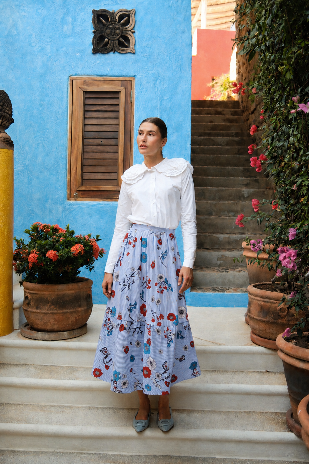 Cotton Prairie Skirt-Striped Floral