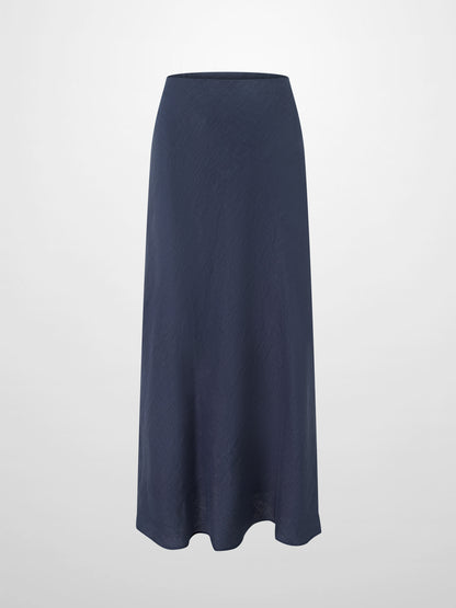 Linen Slip Skirt-Navy
