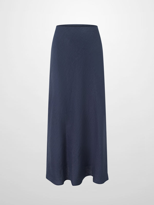 Linen Slip Skirt-Navy