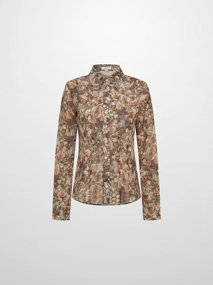 Thin Printed Button Down Blouse - Pixels