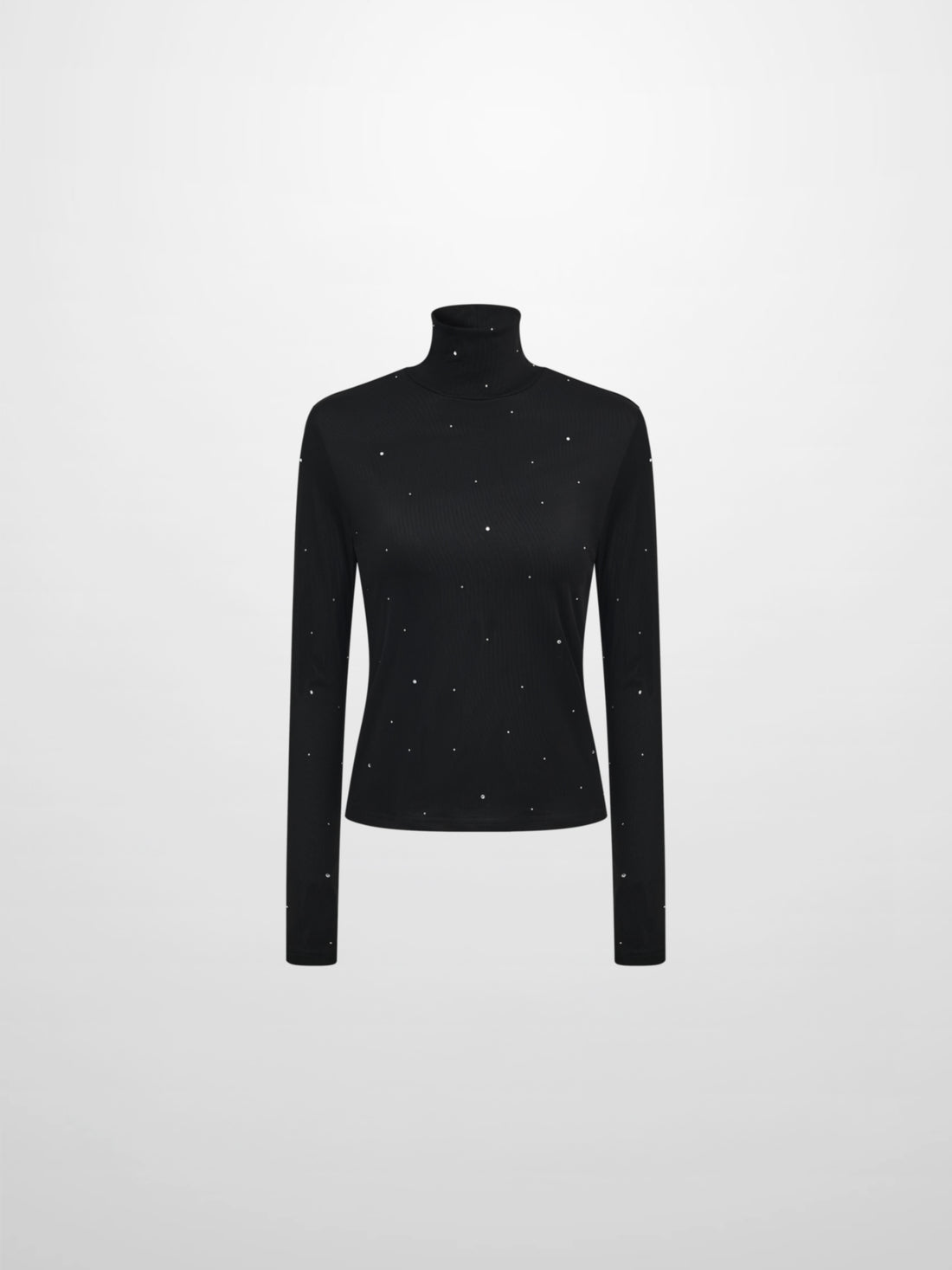Rhinestone Embelished Mesh Turtleneck - Black