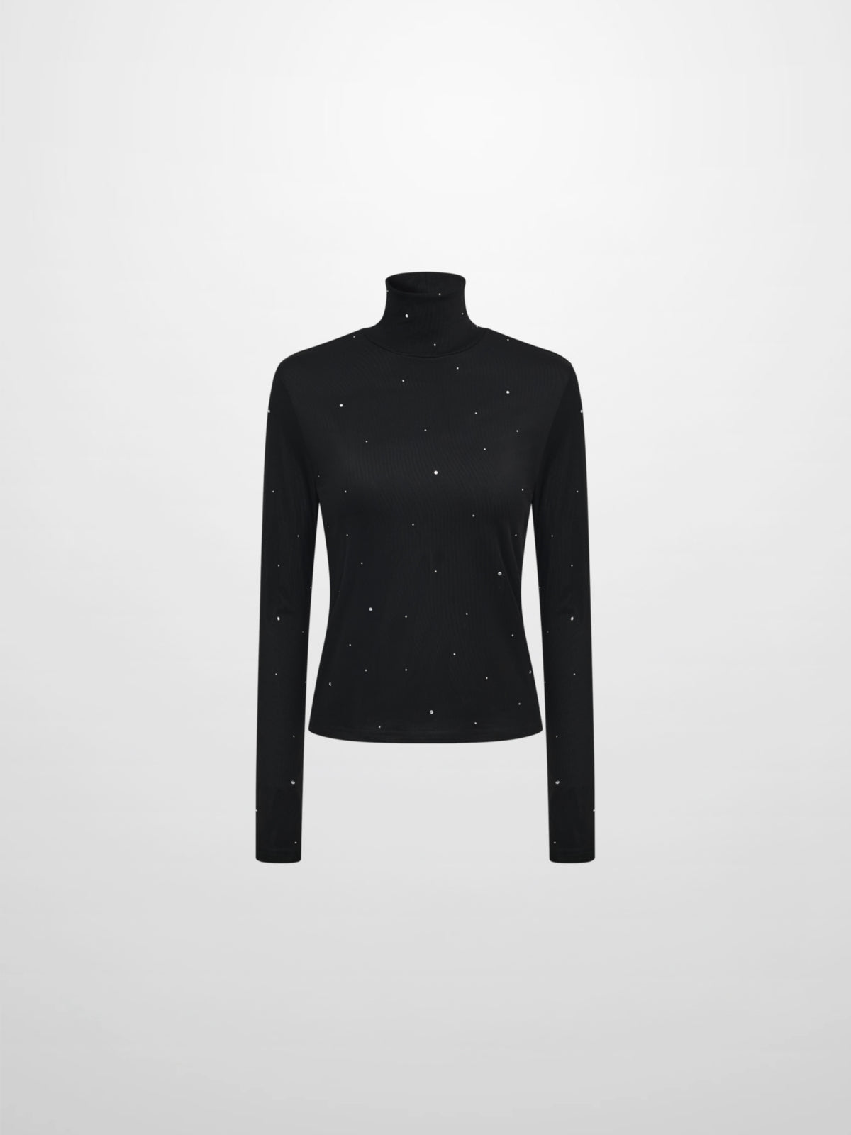 Rhinestone Embelished Mesh Turtleneck - Black