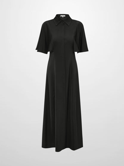 Cape Sleeve Maxi Shirtdress - Black