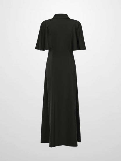 Cape Sleeve Maxi Shirtdress - Black