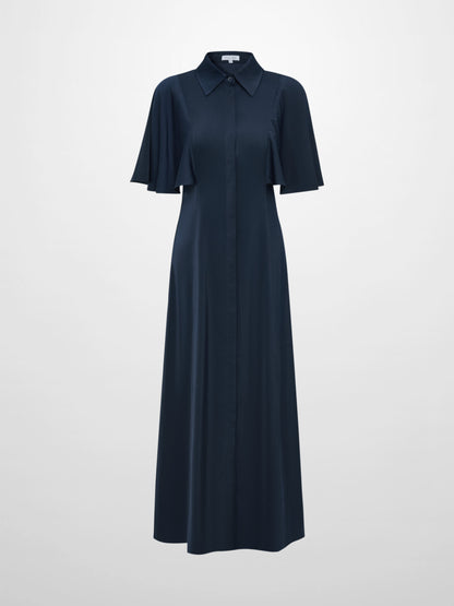 Cape Sleeve Maxi Shirtdress - Blue