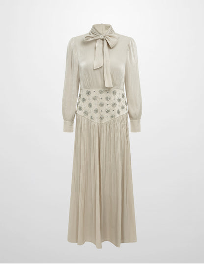 Embellished Yoke Dress - Cream