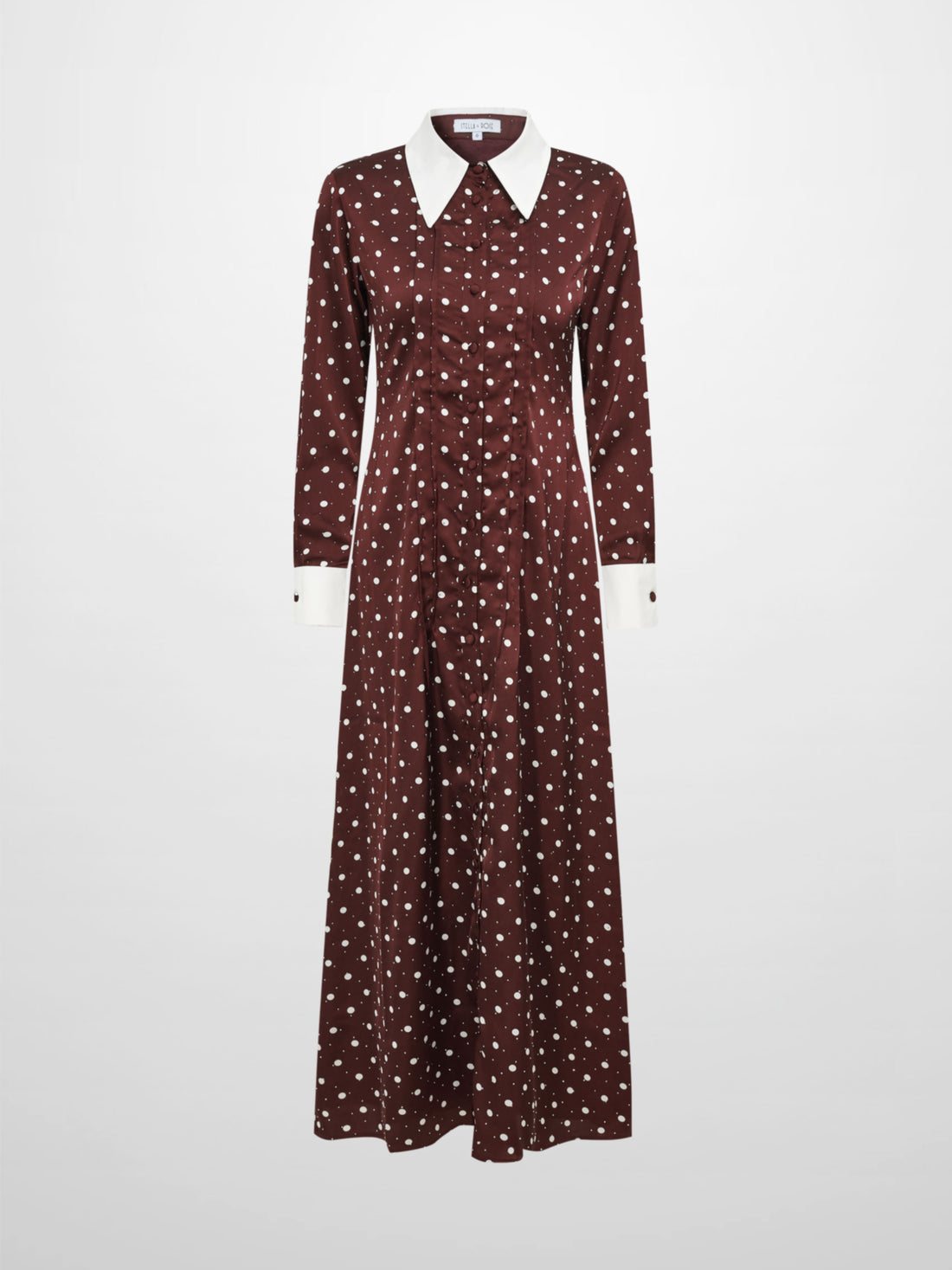 Collared Ruched Back Long Sleeve Shirtdress - Burgundy Polka Dot Sparkle
