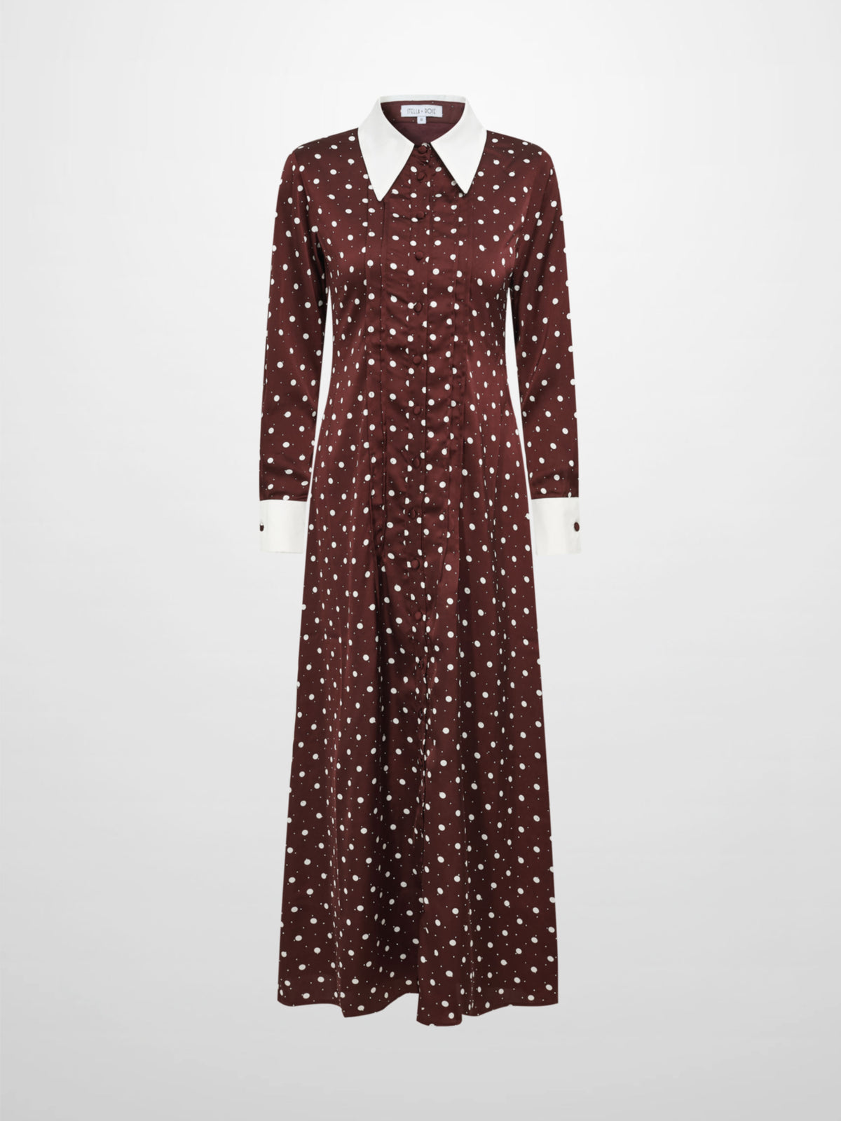Collared Ruched Back Long Sleeve Shirtdress - Burgundy Polka Dot Sparkle