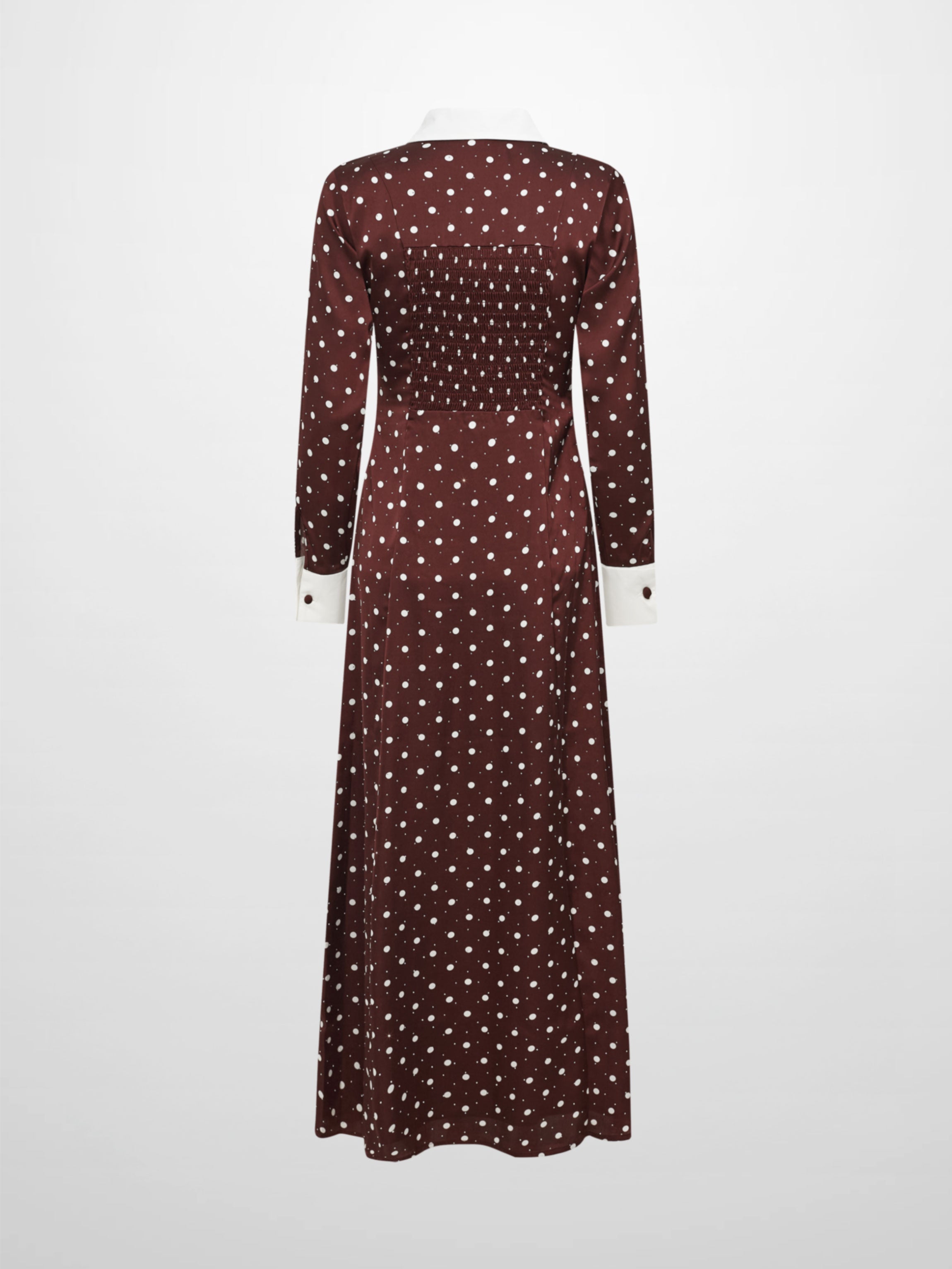 Collared Ruched Back Long Sleeve Shirtdress - Burgundy Polka Dot Sparkle