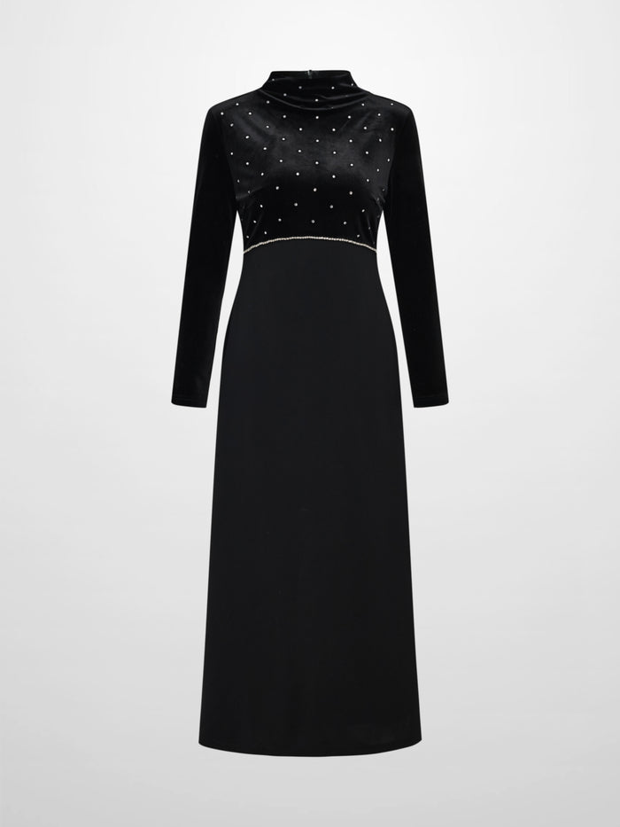 Rhinestone Embellished Dress - Black