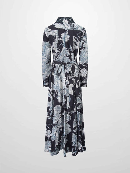Lace Collar Princess A-Line Dress-Blue Floral