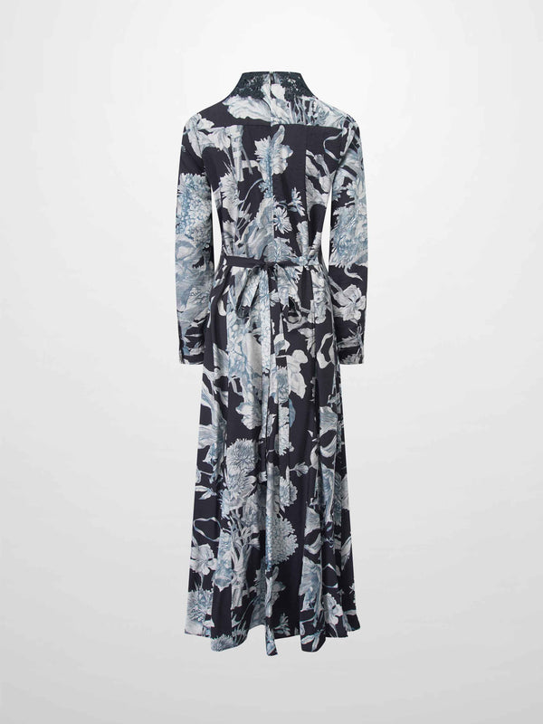 Lace Collar Princess A-Line Dress-Blue Floral