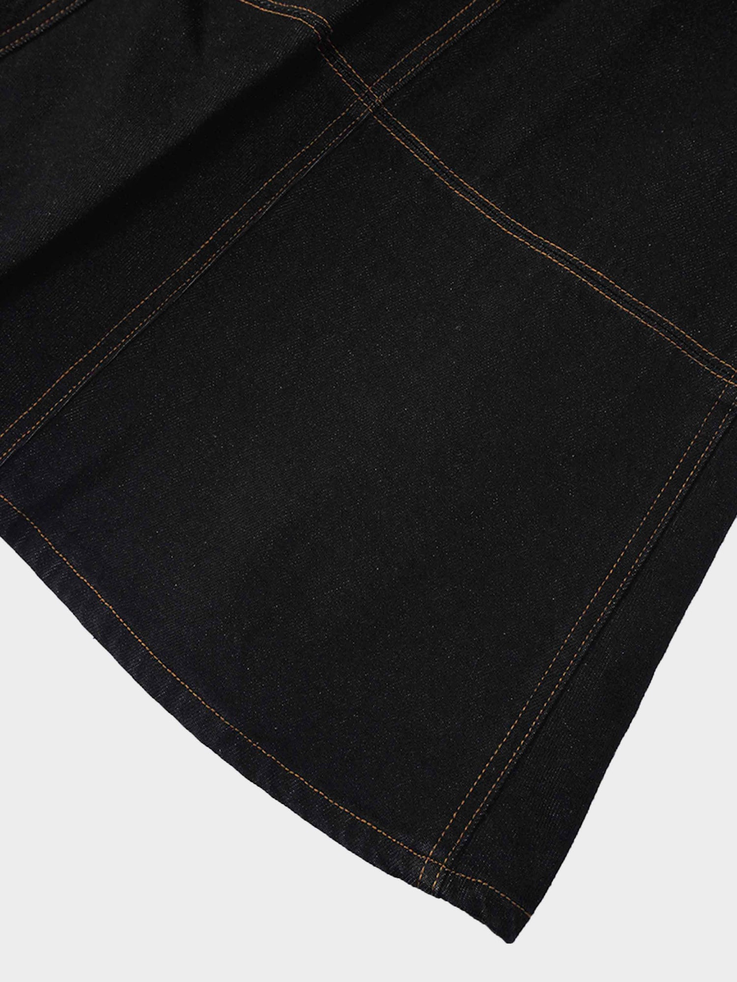 Seamed Full Circle Denim Skirt-Black