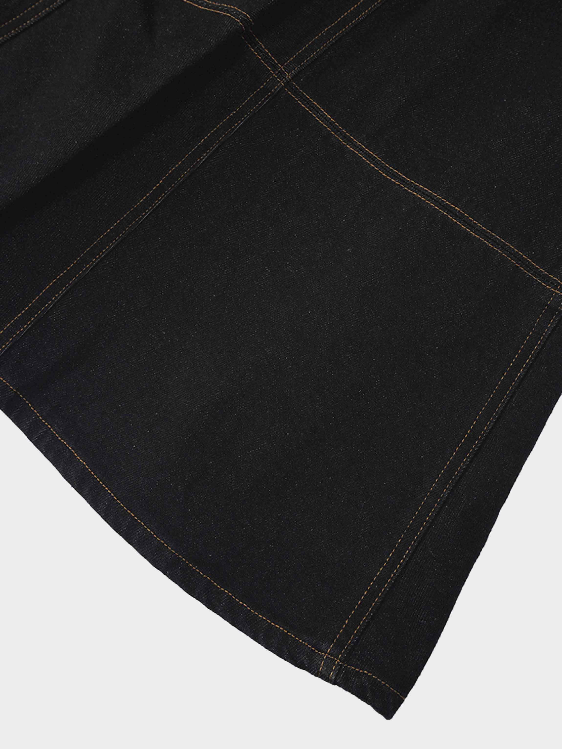 Seamed Full Circle Denim Skirt-Black